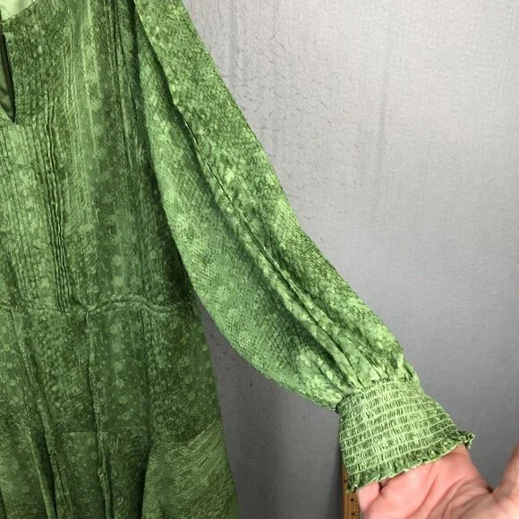 Alex Marie Dress Womens 14 Green Metallic Gold Pleats Shiny Event Occasion NEW - Picture 14 of 16